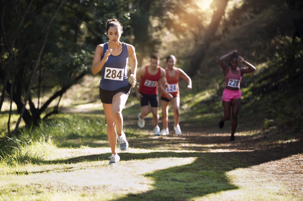 Different people participating in a cross country run