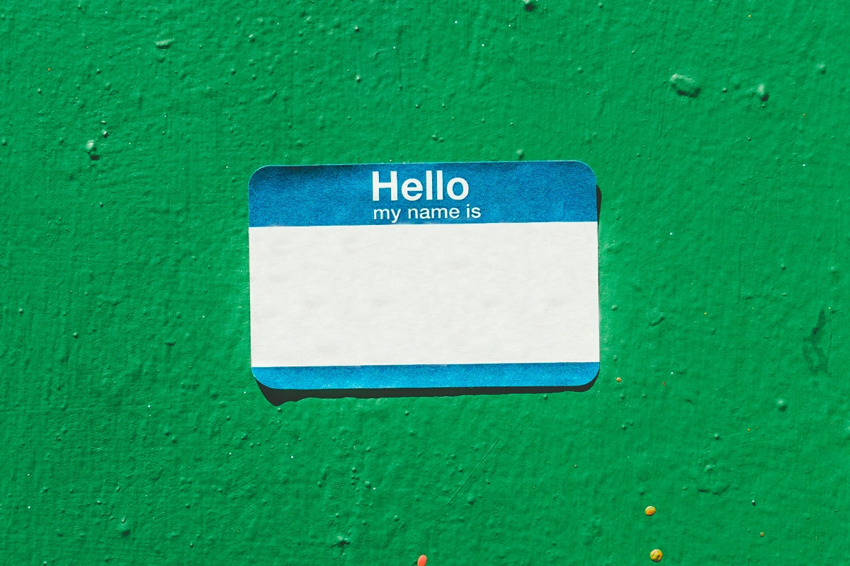 Blank "Hello my name is" sticker on wall